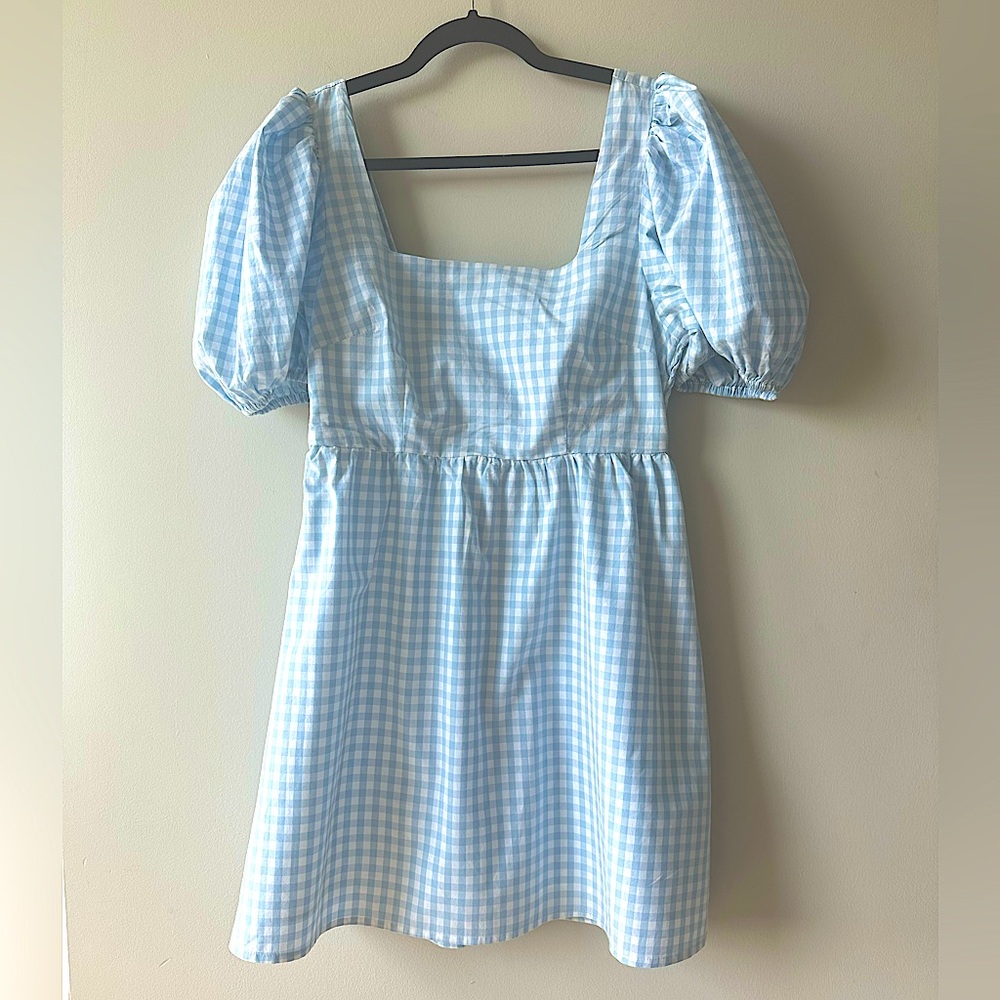 NWOT Abound Blue Gingham Puff Sleeve Dress